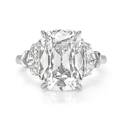 Old Miner Antique Cushion Cut Diamond with Epaulettes 3 Stone Ring