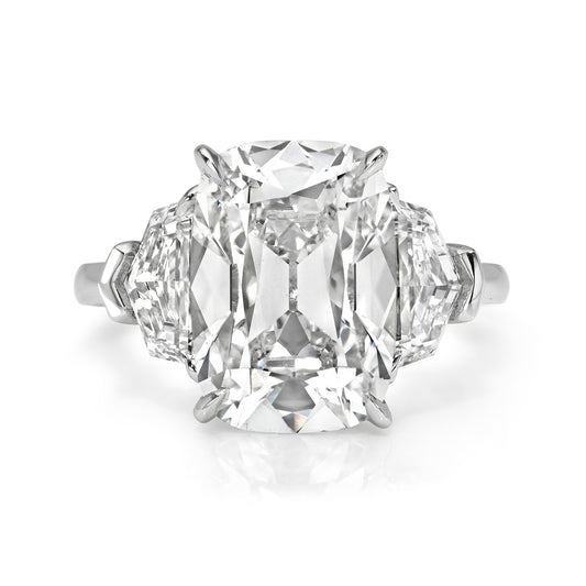 Old Miner Antique Cushion Cut Diamond with Epaulettes 3 Stone Ring