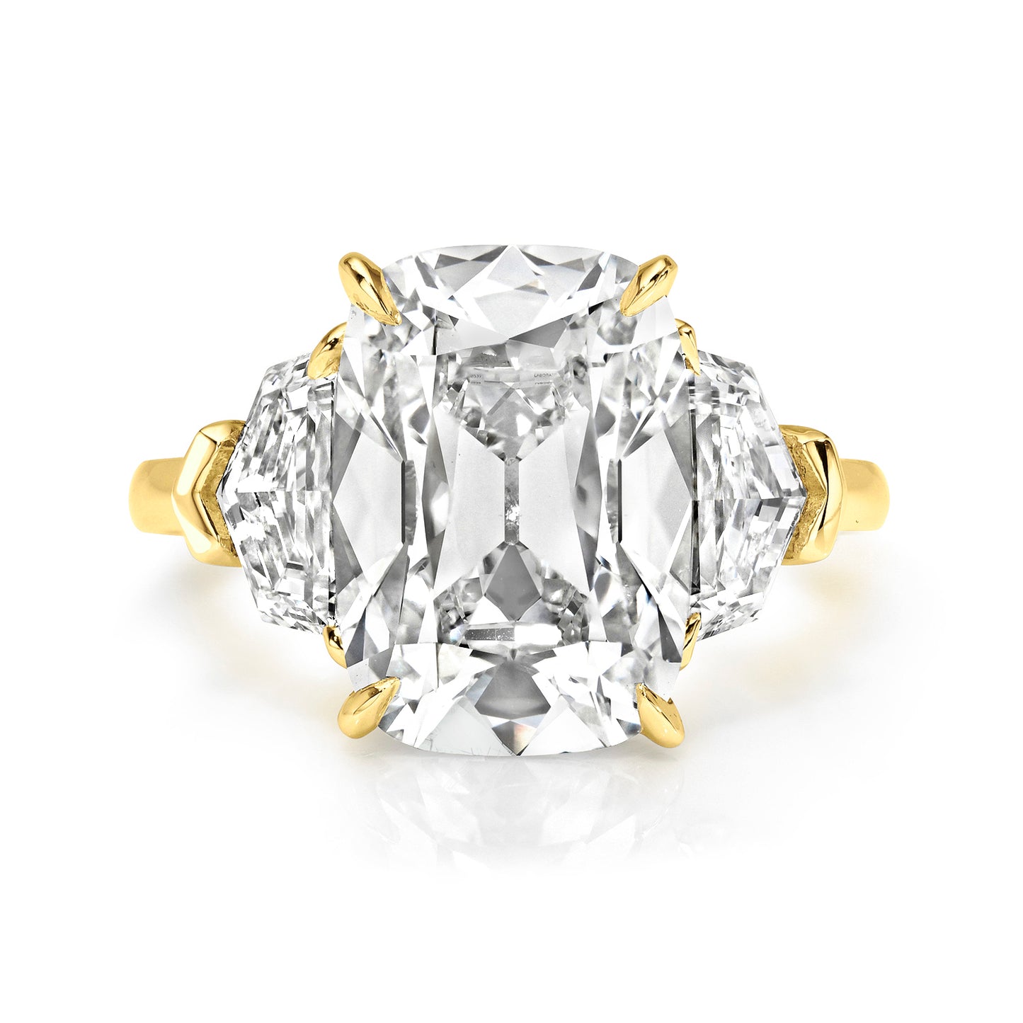 Old Miner Antique Cushion Cut Diamond with Epaulettes 3 Stone Ring