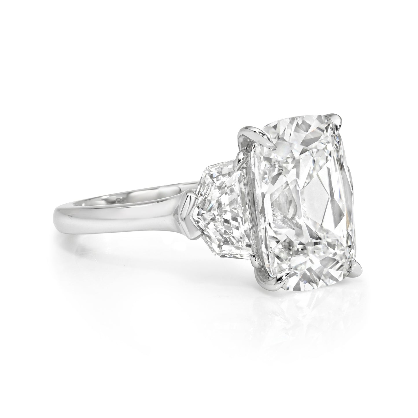Old Miner Antique Cushion Cut Diamond with Epaulettes 3 Stone Ring