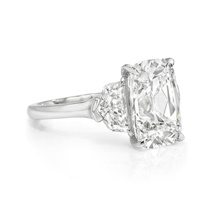 Old Miner Antique Cushion Cut Diamond with Epaulettes 3 Stone Ring