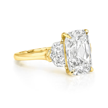 Old Miner Antique Cushion Cut Diamond with Epaulettes 3 Stone Ring