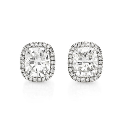 Cushion Halo Diamond Stud Earrings