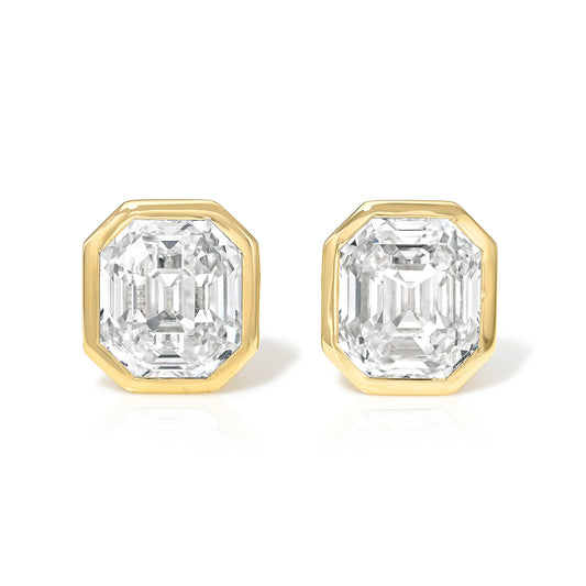 Bezel Antique Square Emerald Diamond Stud Earrings