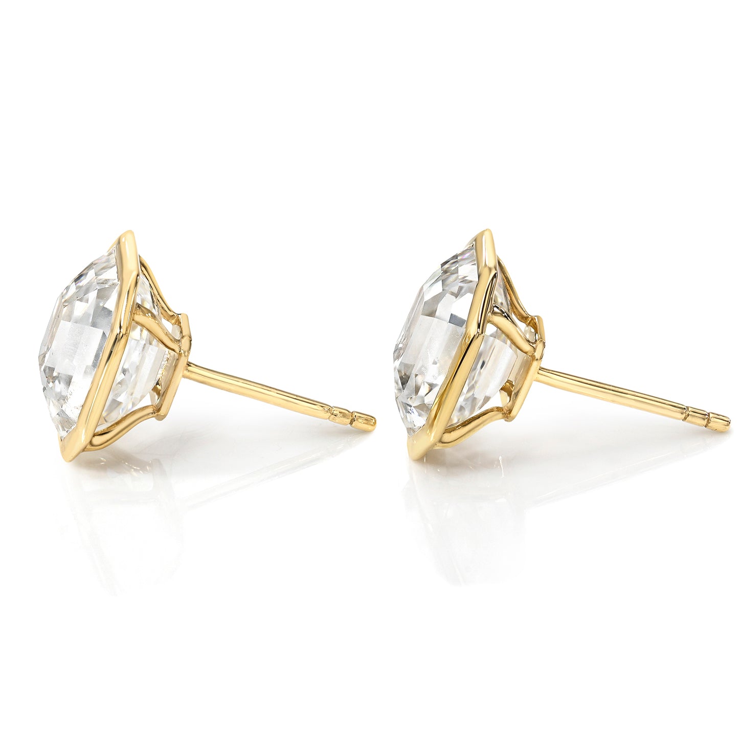 Bezel Antique Square Emerald Diamond Stud Earrings
