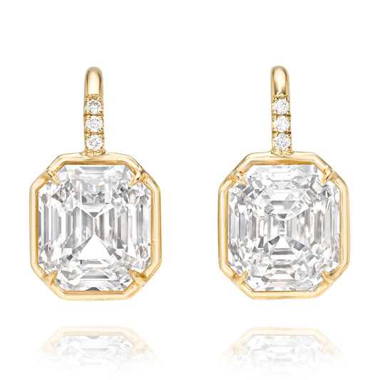 Antique Emerald Gold Bezel Drop Earrings