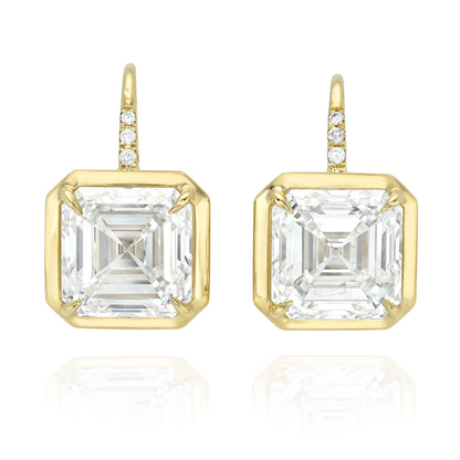 Asscher Cut Bezel Diamond Drop Earrings