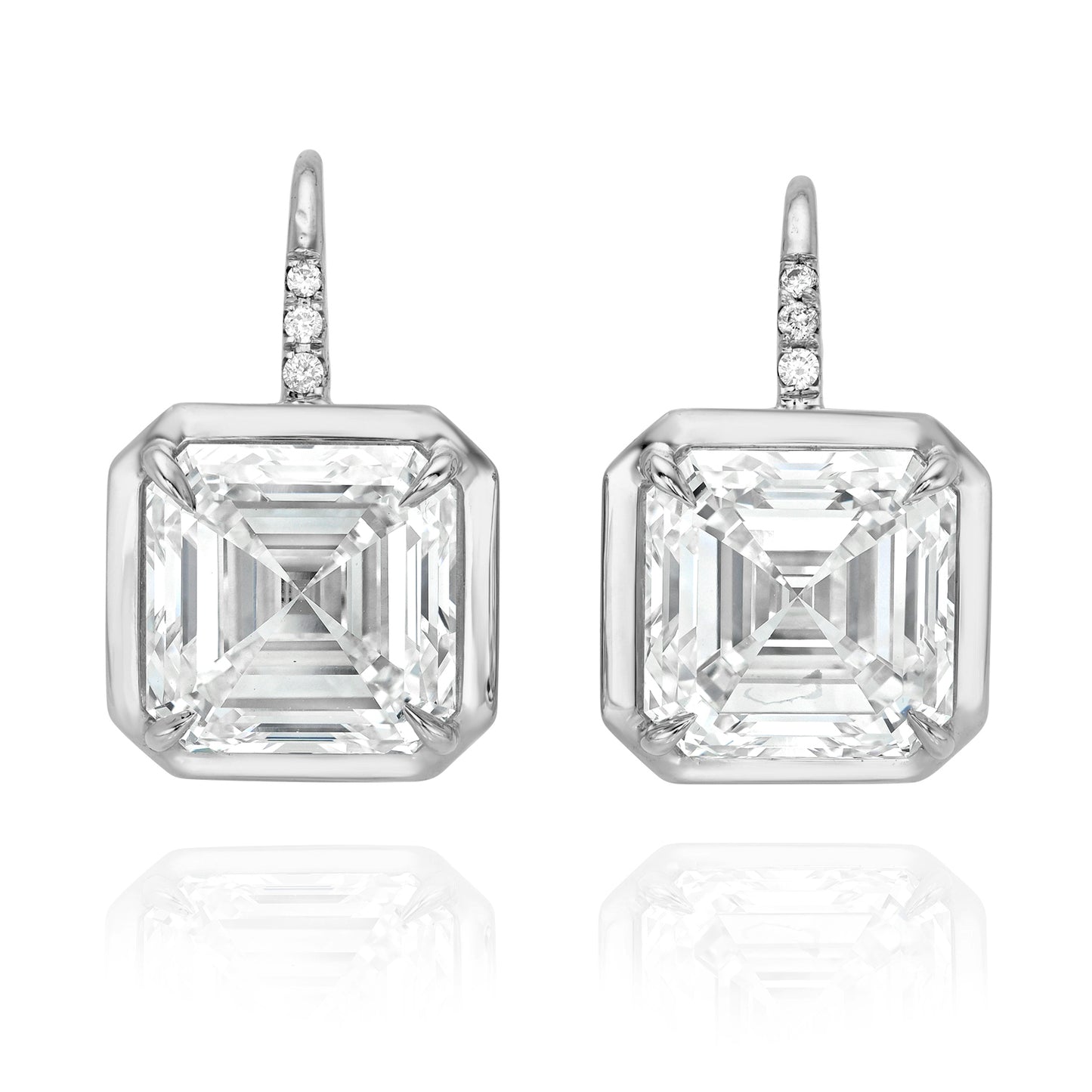 Asscher Cut Bezel Diamond Drop Earrings