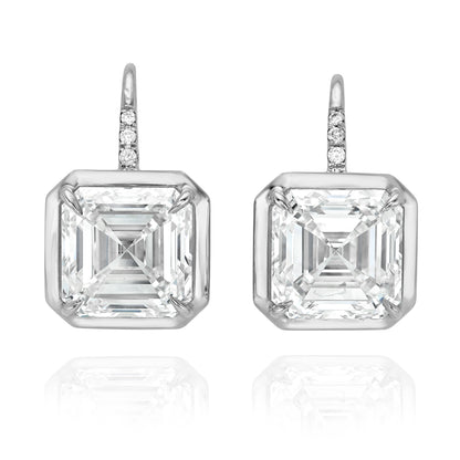 Asscher Cut Bezel Diamond Drop Earrings