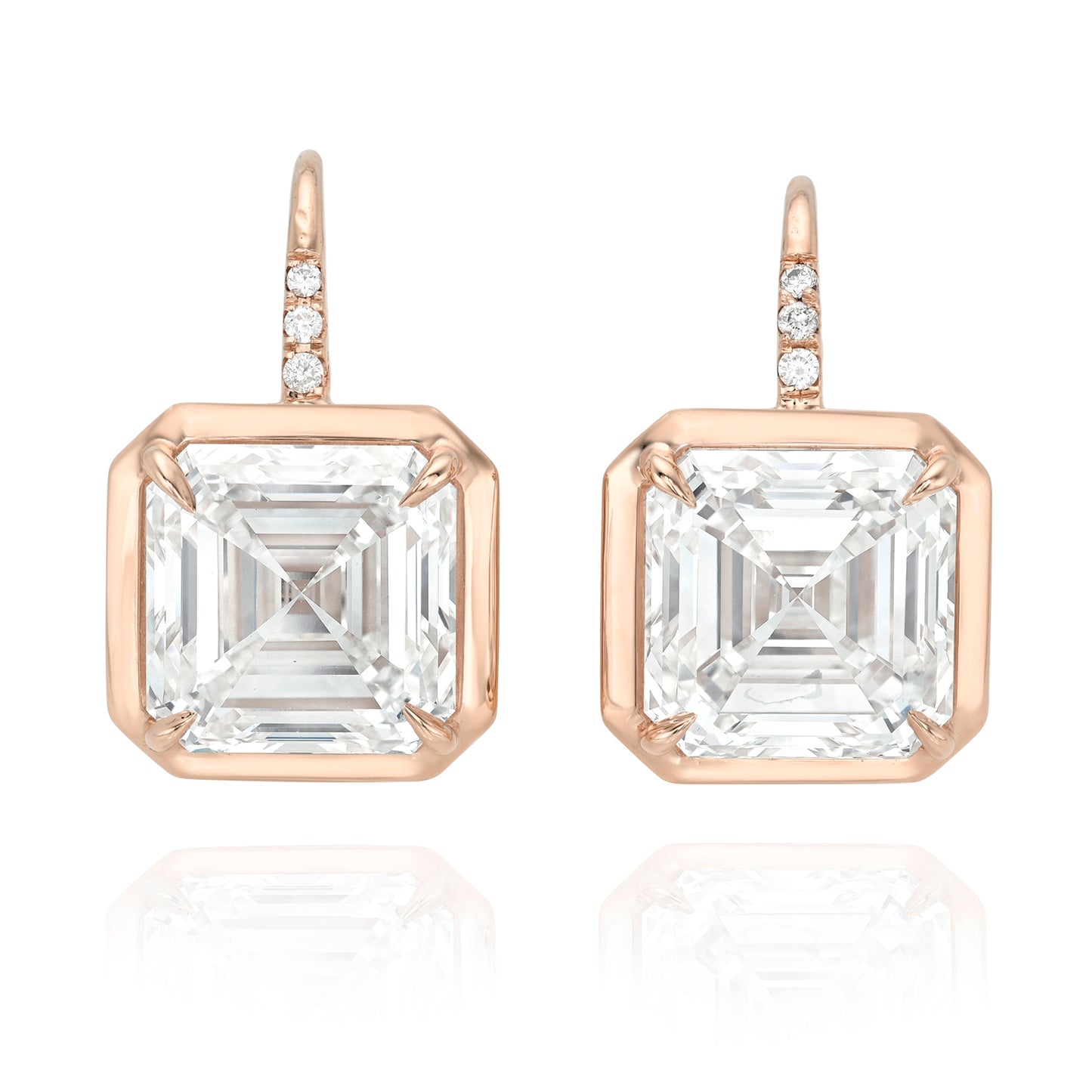 Asscher Cut Bezel Diamond Drop Earrings