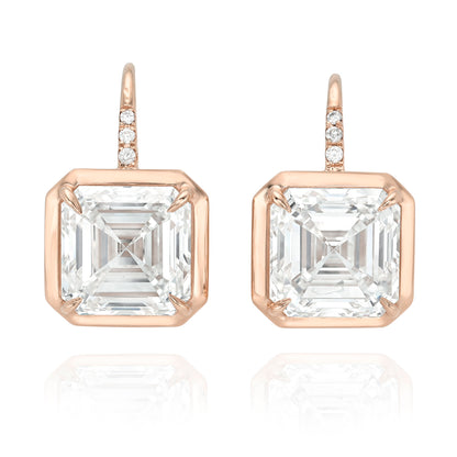 Asscher Cut Bezel Diamond Drop Earrings