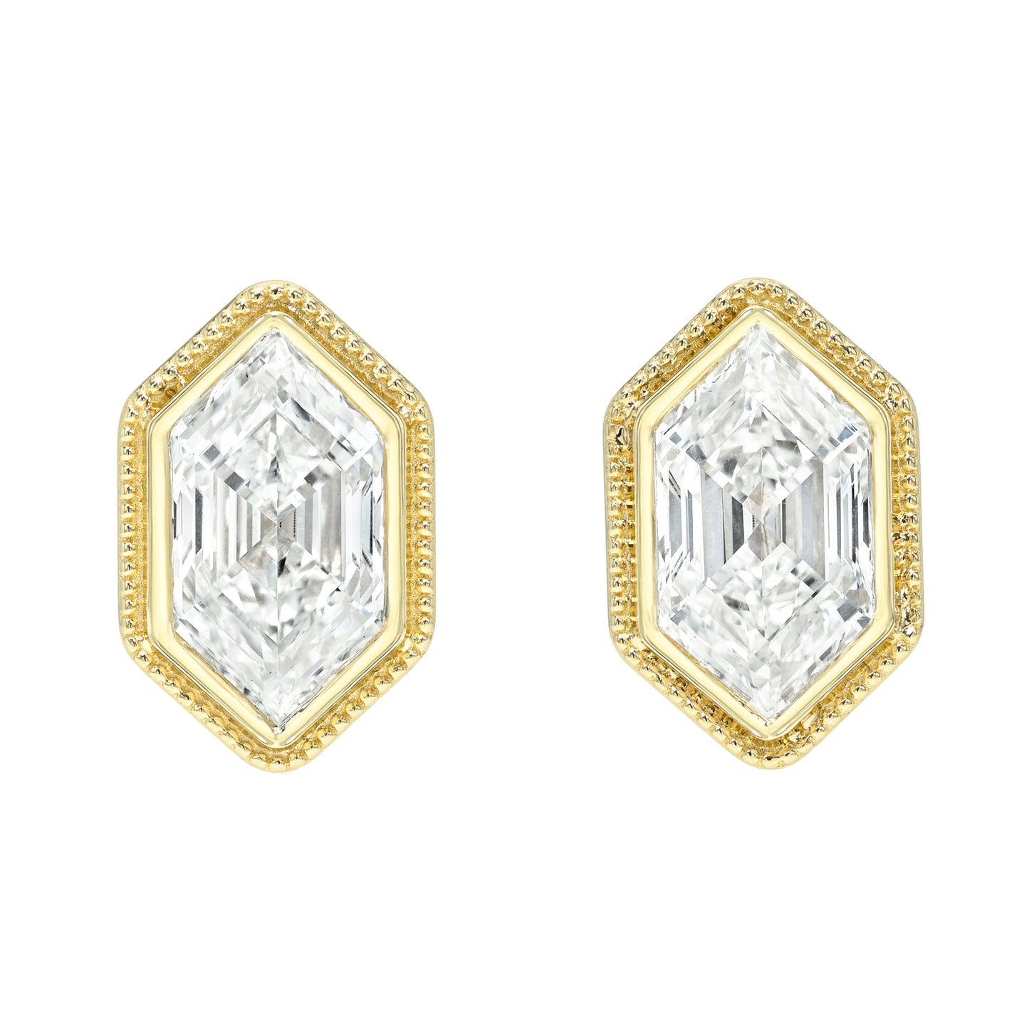 Bezel Hexagon Diamond Stud Earrings