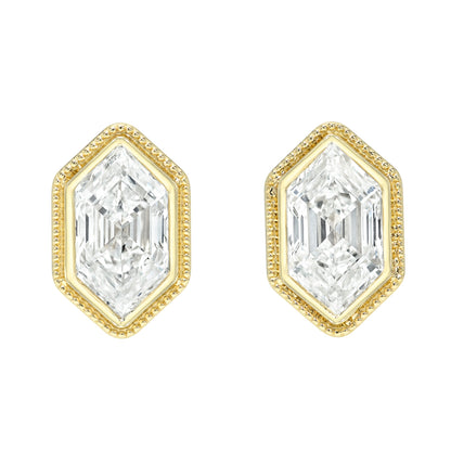 Bezel Hexagon Diamond Stud Earrings