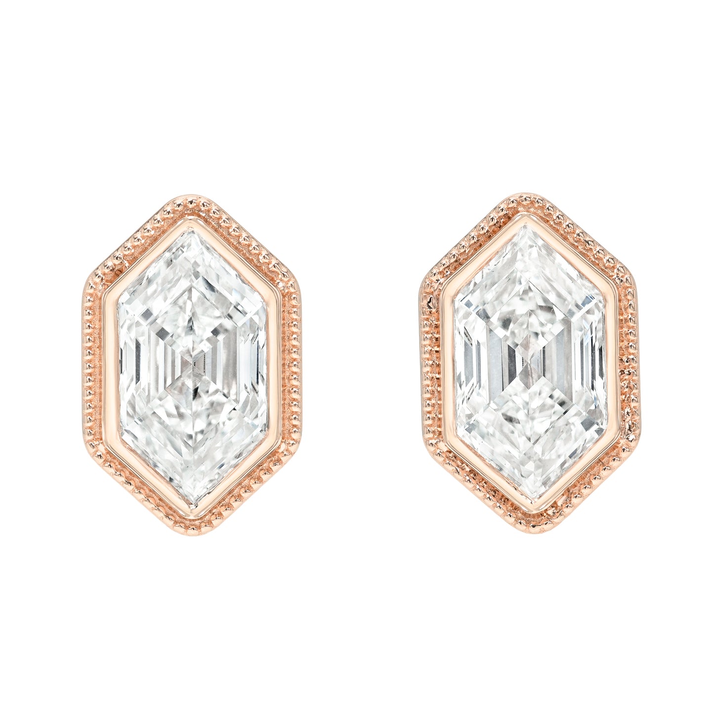 Bezel Hexagon Diamond Stud Earrings