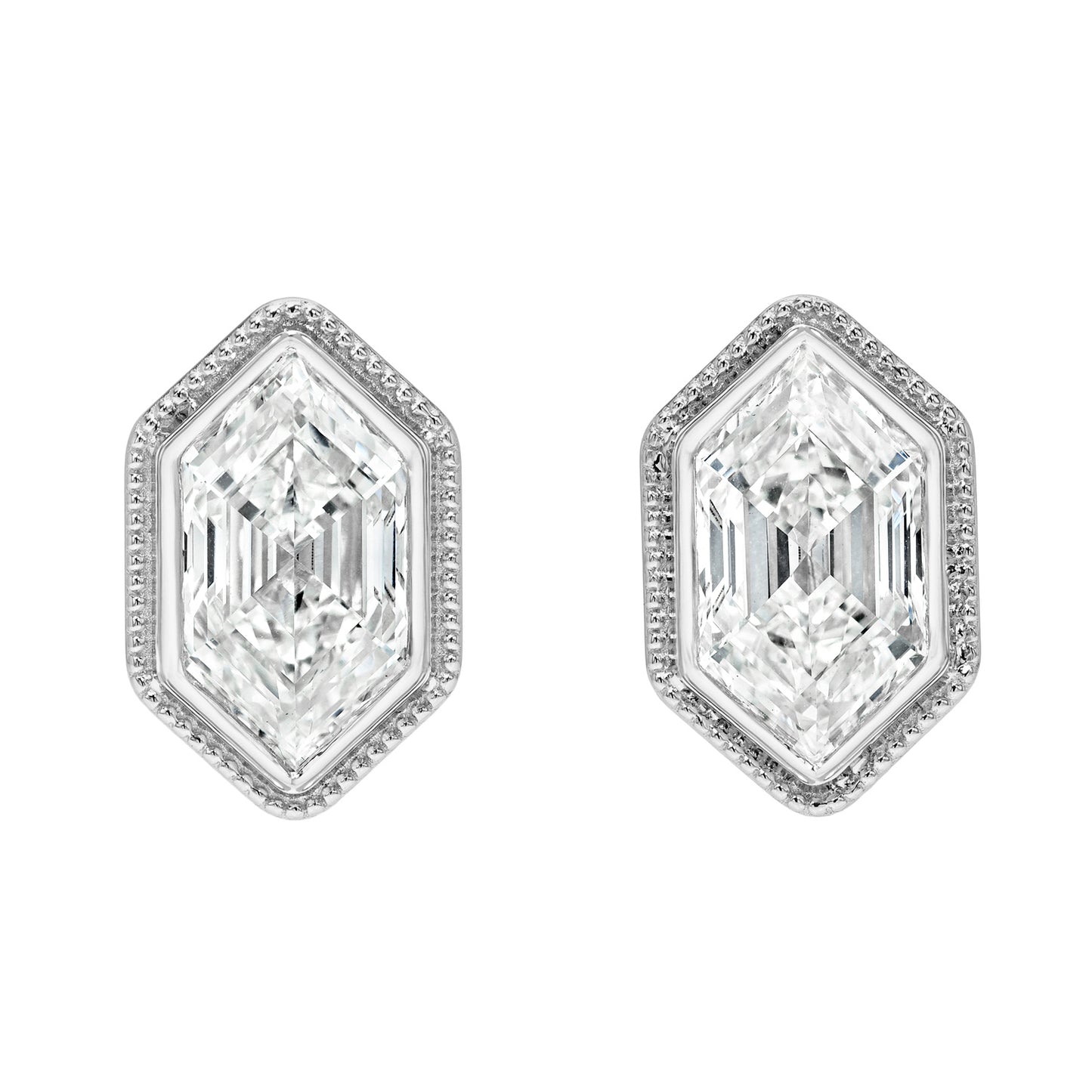 Bezel Hexagon Diamond Stud Earrings