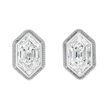 Bezel Hexagon Diamond Stud Earrings