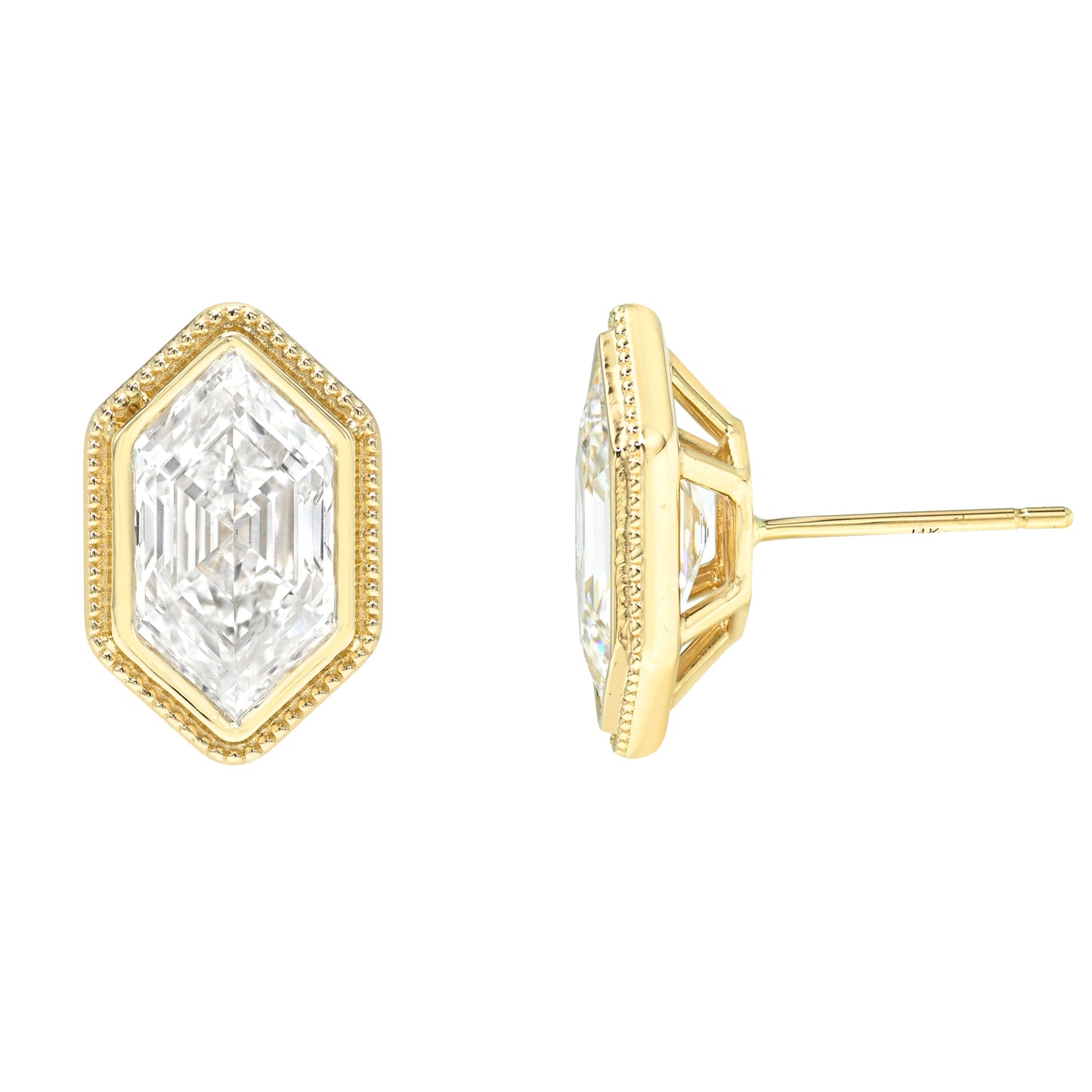 Bezel Hexagon Diamond Stud Earrings