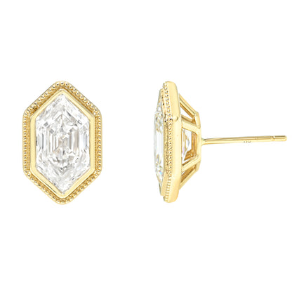 Bezel Hexagon Diamond Stud Earrings