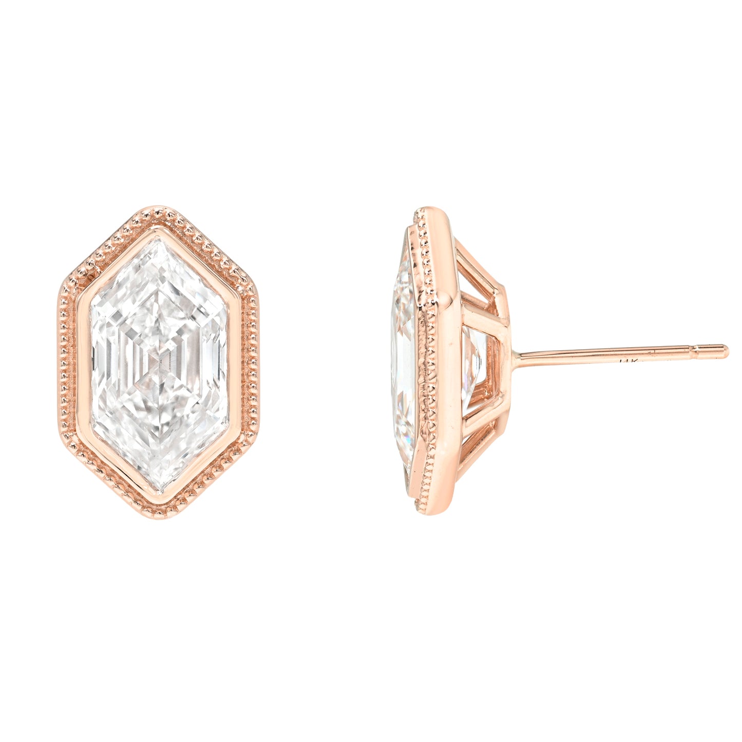 Bezel Hexagon Diamond Stud Earrings