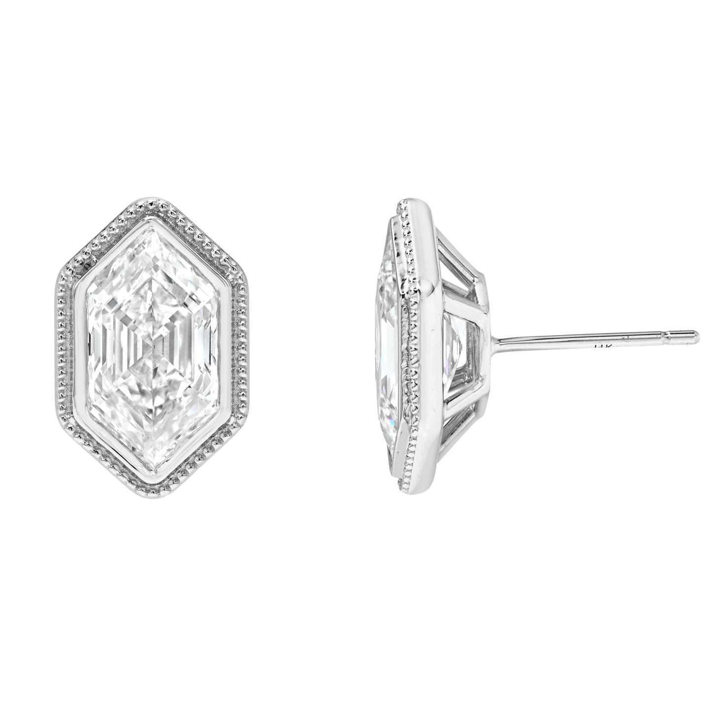 Bezel Hexagon Diamond Stud Earrings