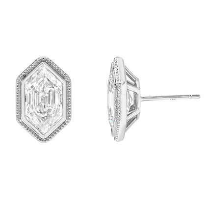 Bezel Hexagon Diamond Stud Earrings