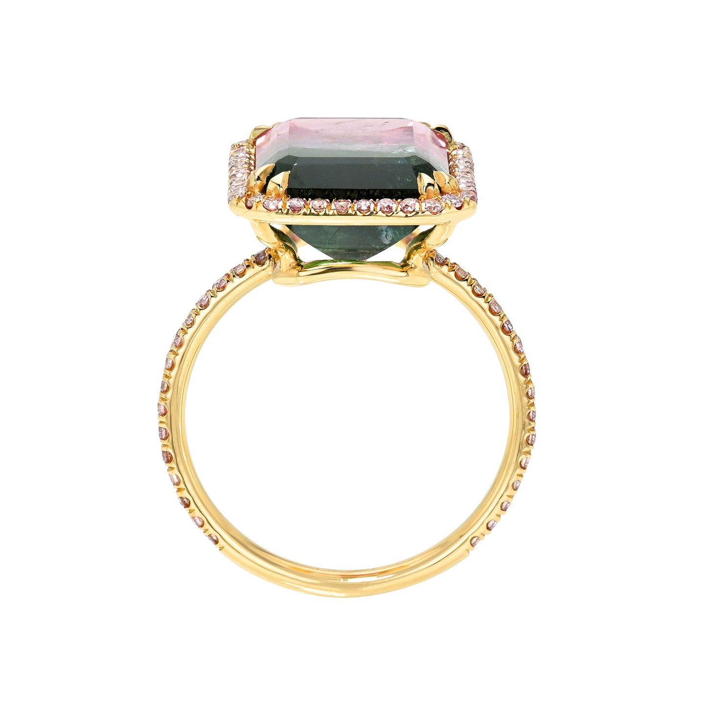 6.5 Carat Emerald Sunrise Tourmaline Pink Diamond Unicorn Ring