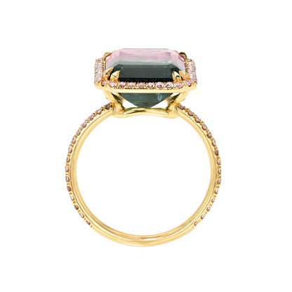 6.5 Carat Emerald Sunrise Tourmaline Pink Diamond Unicorn Ring