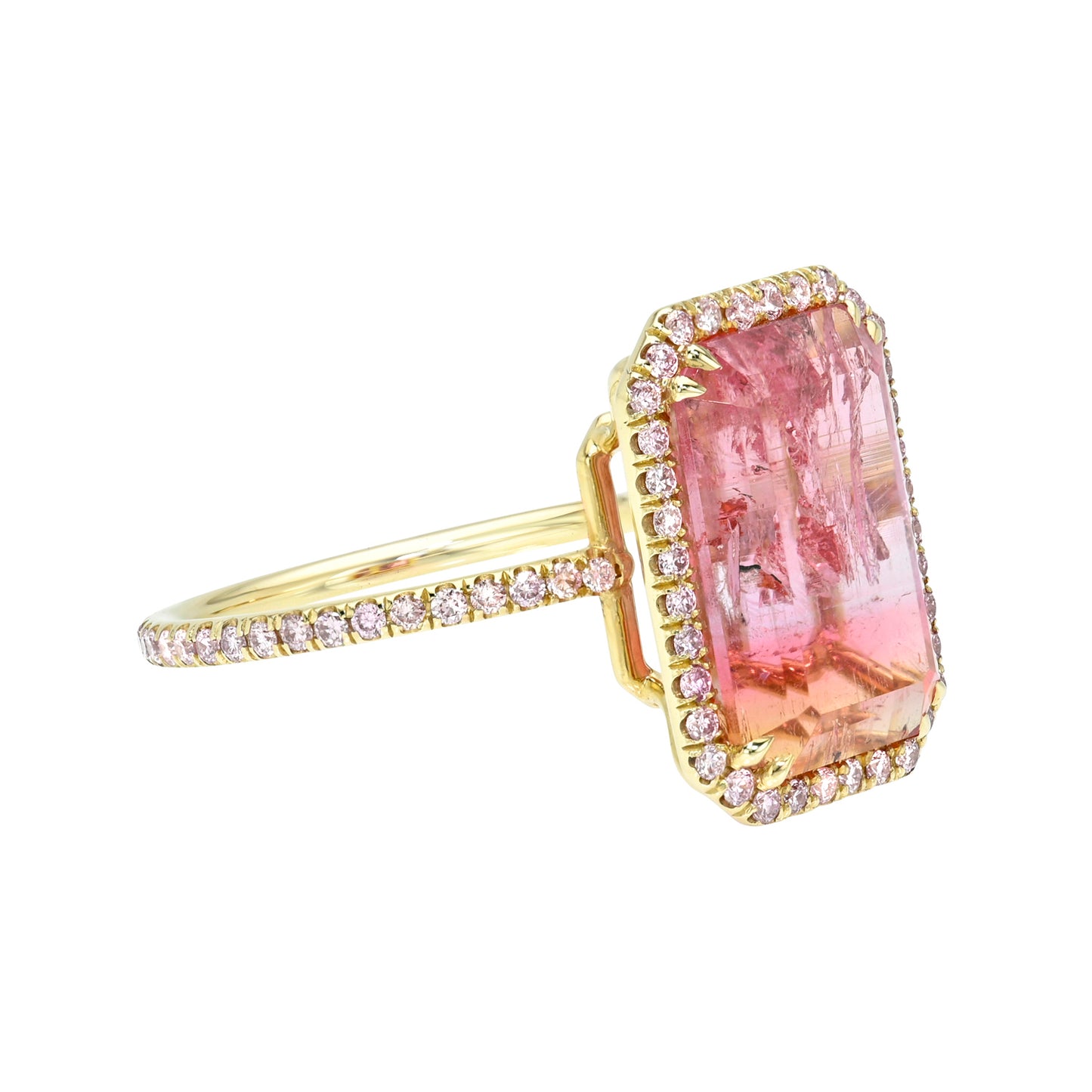 Sunset Amour 6.5 Carat Pink Tourmaline Pink Diamond Unicorn Ring