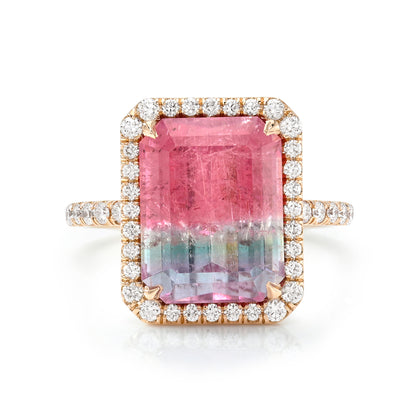 6.8 Carat Rainbow Brite Tourmaline Diamond Unicorn Ring