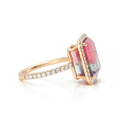 6.8 Carat Rainbow Brite Tourmaline Diamond Unicorn Ring