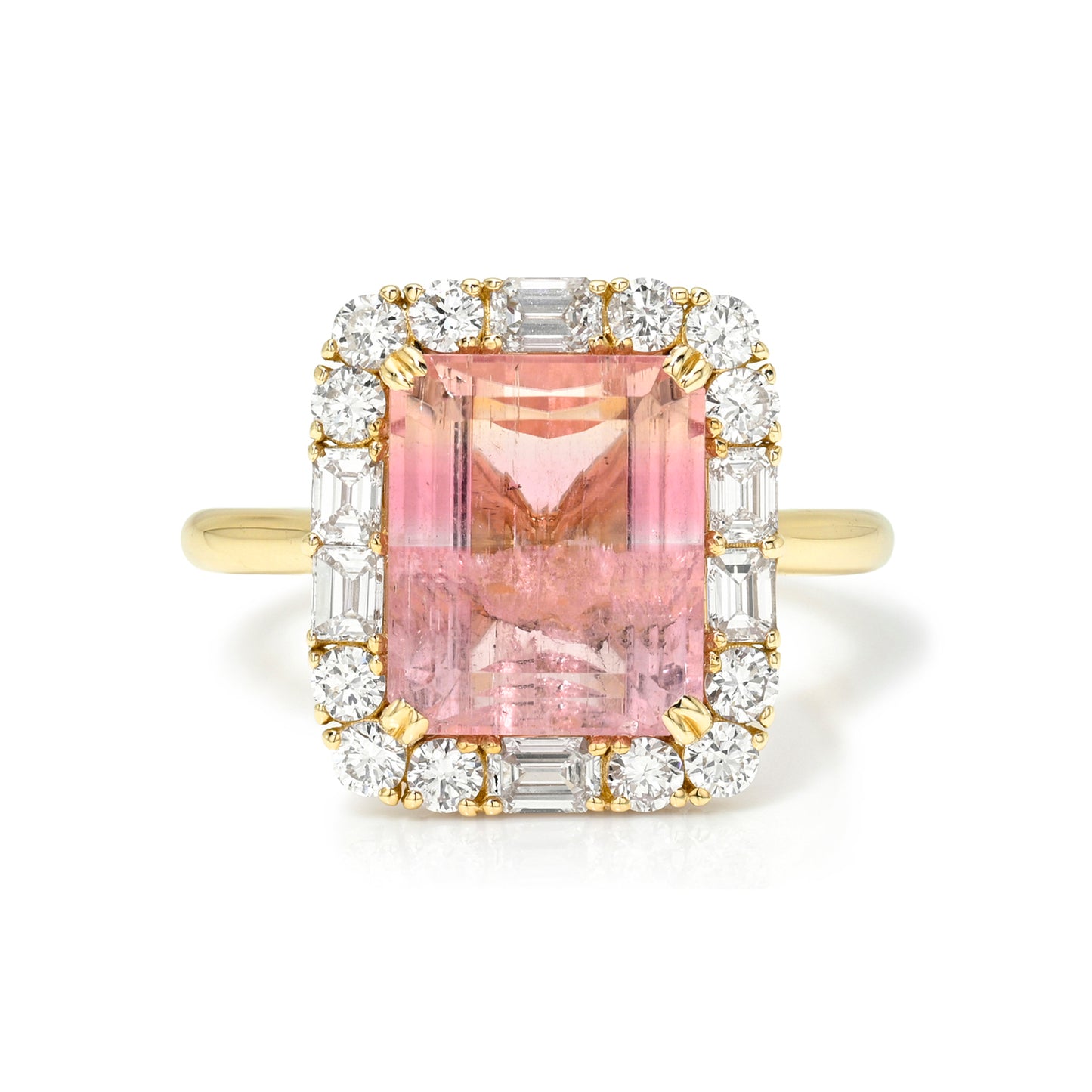 4.3 Carat Peaches and Cream Pink Yellow Tourmaline Diamond Unicorn Ring