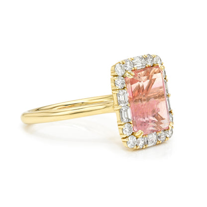4.3 Carat Peaches and Cream Pink Yellow Tourmaline Diamond Unicorn Ring