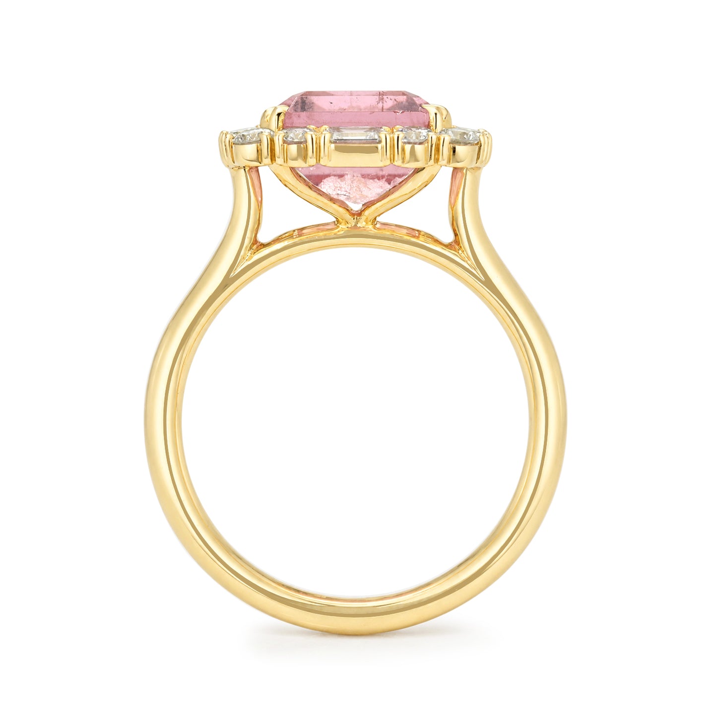 4.3 Carat Peaches and Cream Pink Yellow Tourmaline Diamond Unicorn Ring