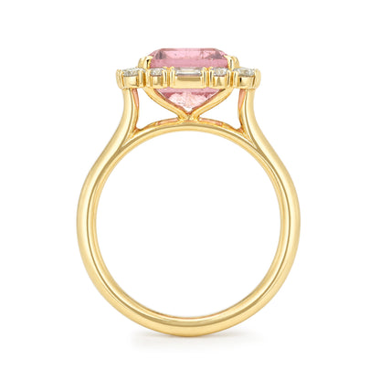 4.3 Carat Peaches and Cream Pink Yellow Tourmaline Diamond Unicorn Ring