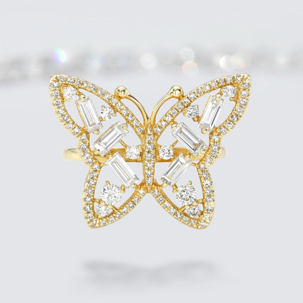 Baguette Butterfly Diamond Ring