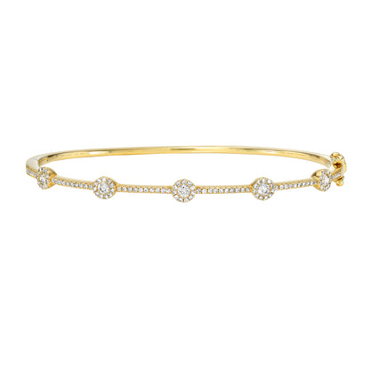 In Line Sparkling Halo Diamond Bangle Bracelet