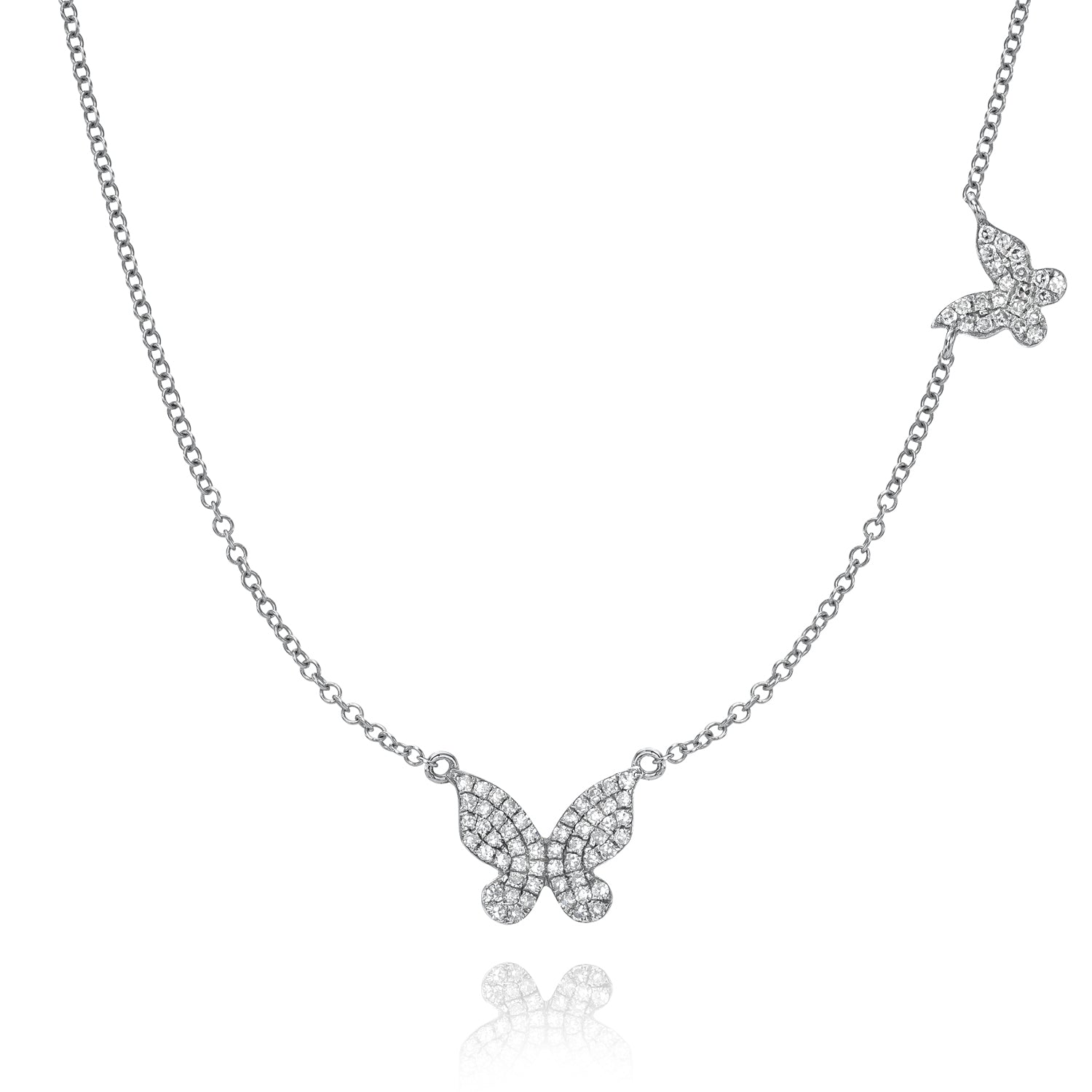 Two Butterfly Diamond Pendant Necklace