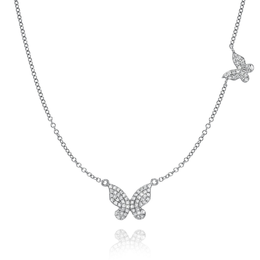 Two Butterfly Diamond Pendant Necklace