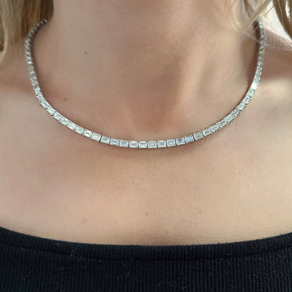 East West Emerald Cut Diamond Tennis Necklace