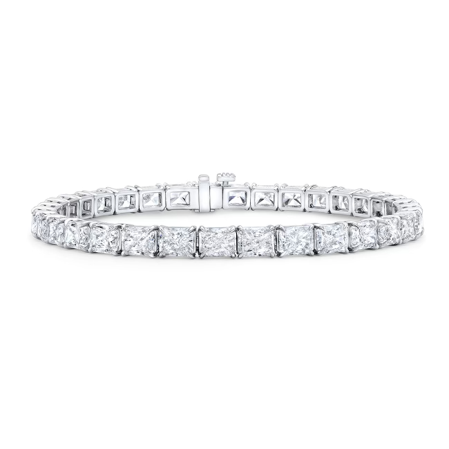 Emerald East West Cut Diamond Tennis Bracelet