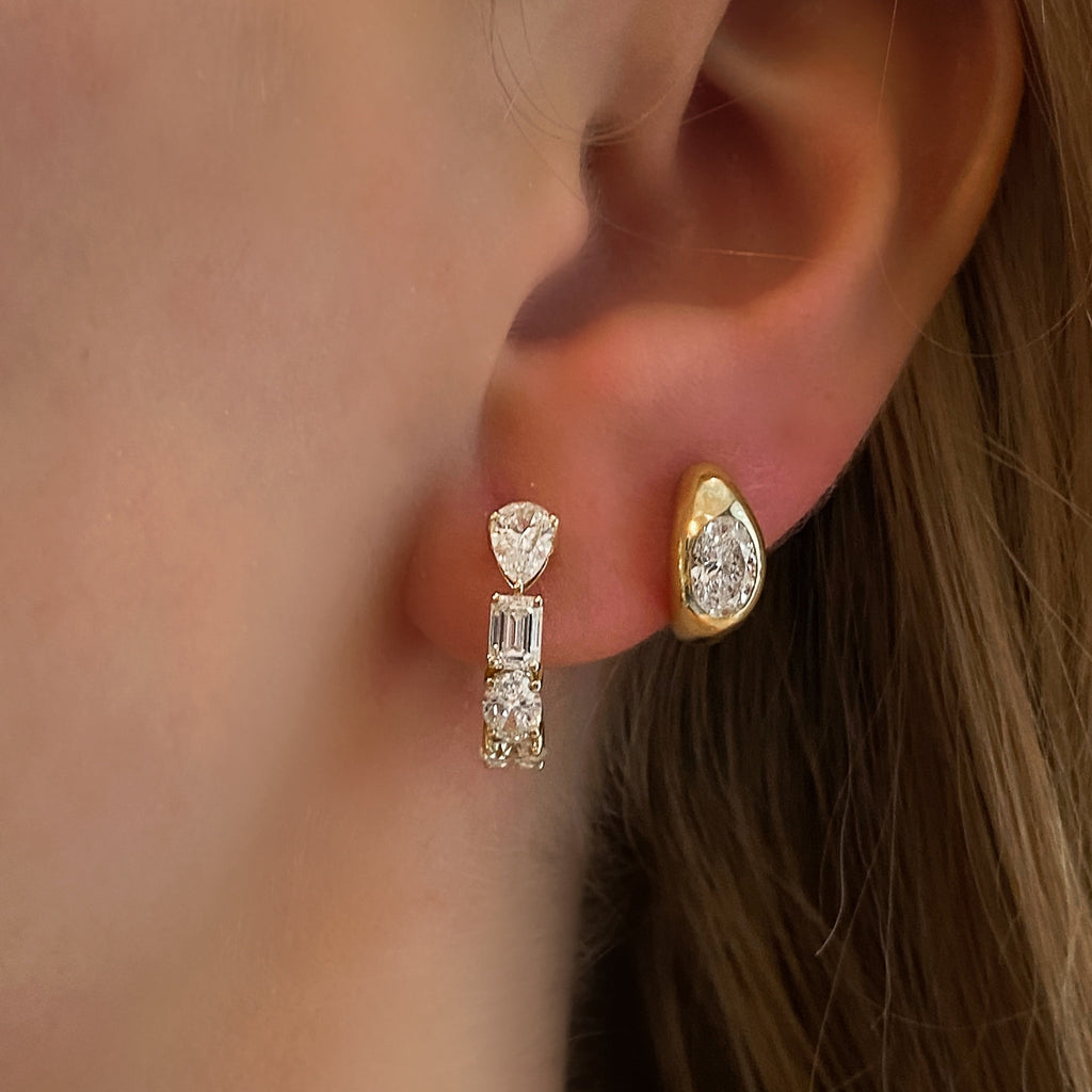 Mixed Diamond Huggie Hoop Earrings
