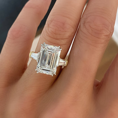 Custom Three Stone Emerald Cut Diamond Engagement Ring