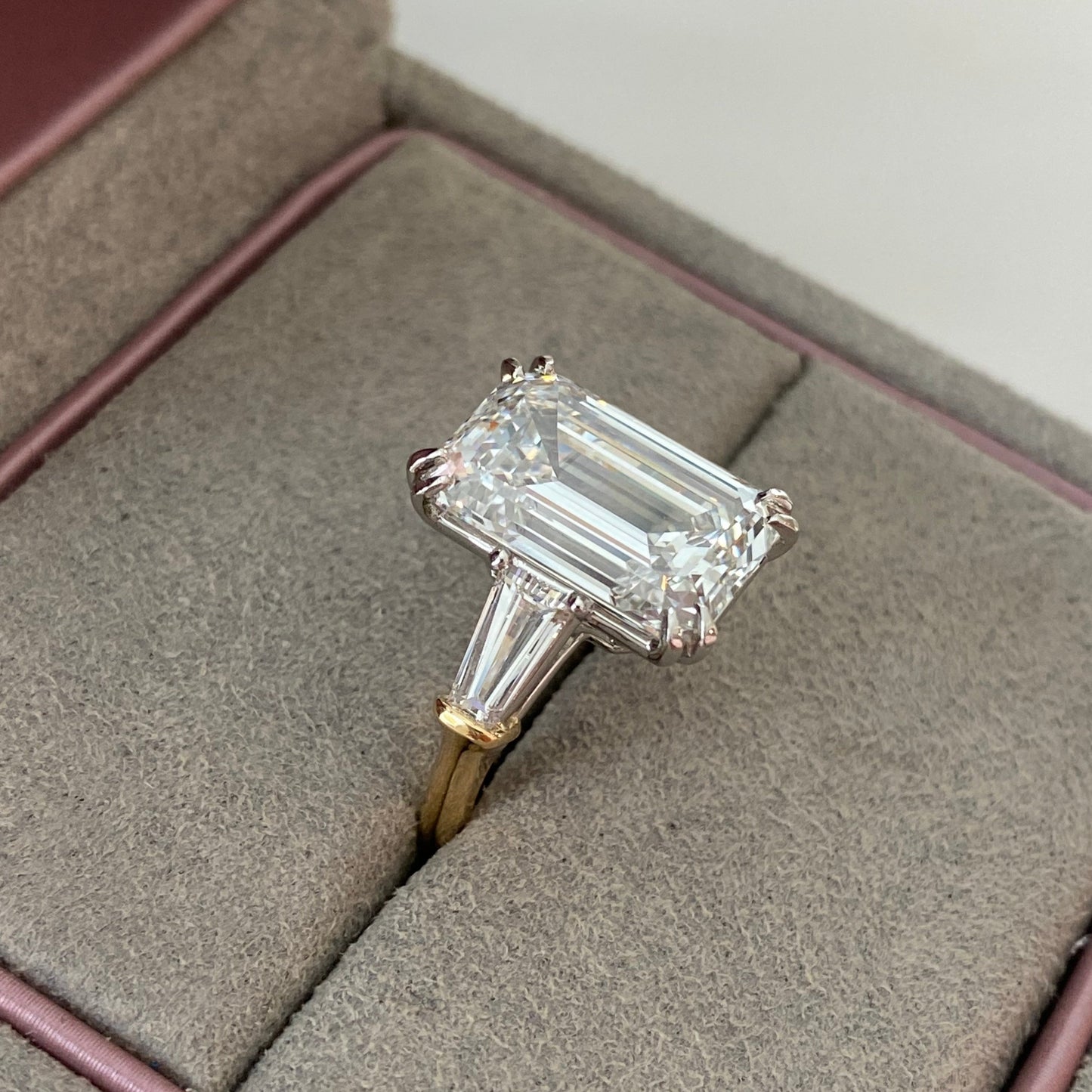Custom Three Stone Emerald Cut Diamond Engagement Ring