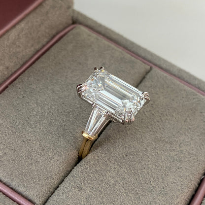 Custom Three Stone Emerald Cut Diamond Engagement Ring