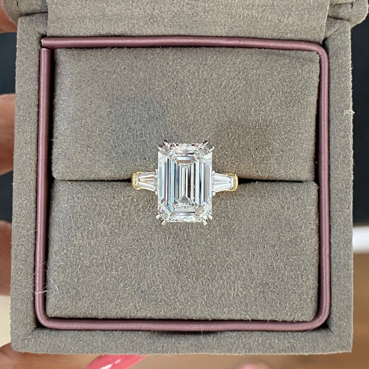 Custom Three Stone Emerald Cut Diamond Engagement Ring