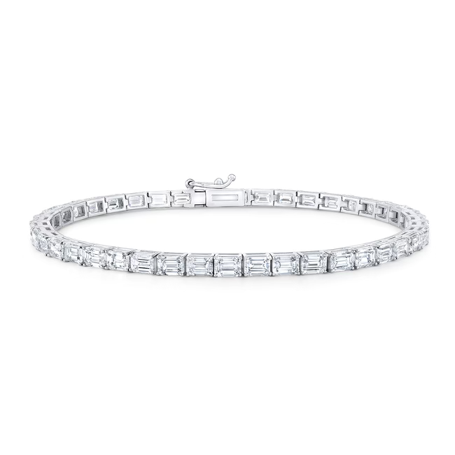 Emerald East West Cut Diamond Tennis Bracelet