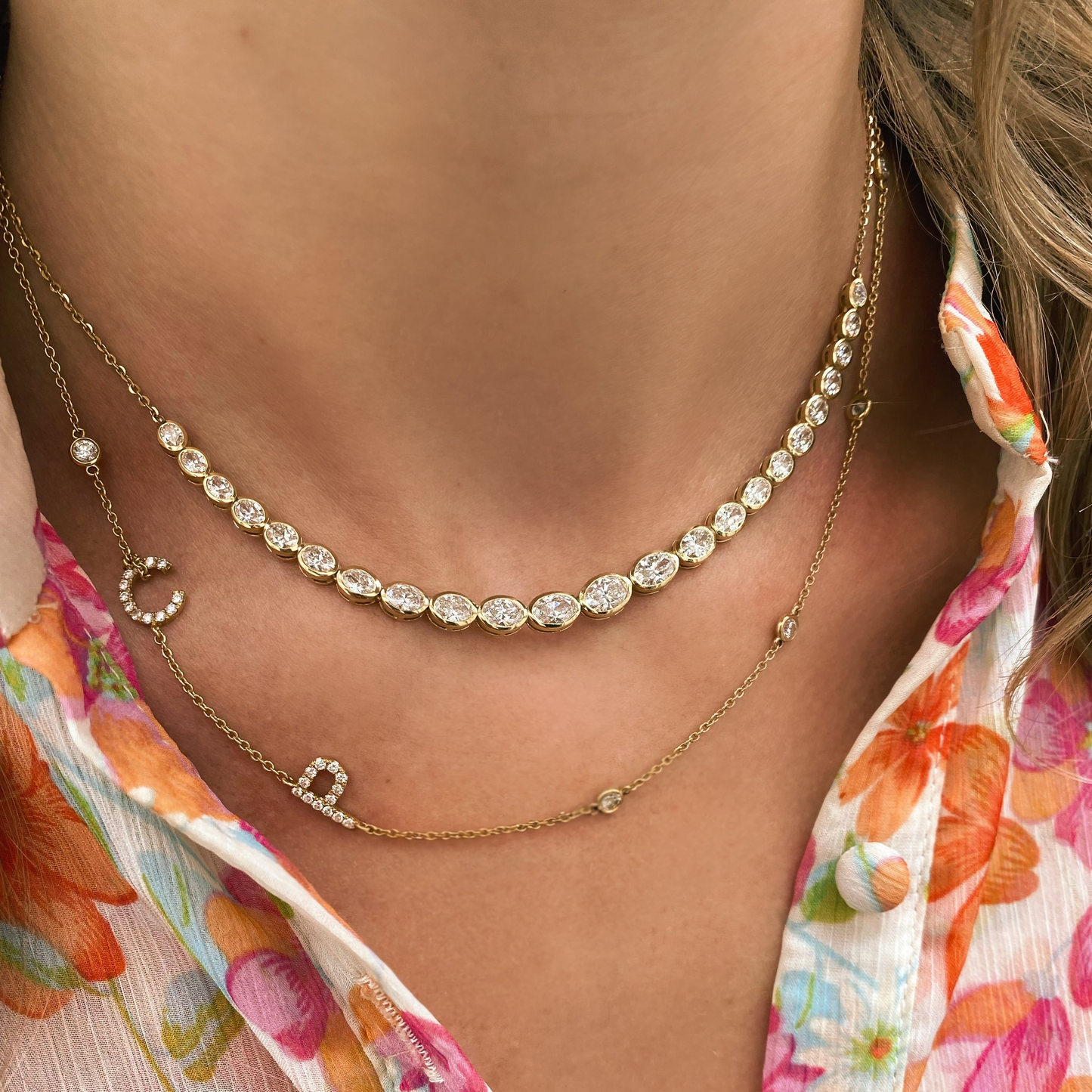 Half Oval Bezel Diamond Necklace