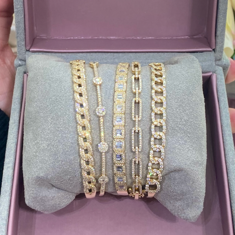 In Line Sparkling Halo Diamond Bangle Bracelet