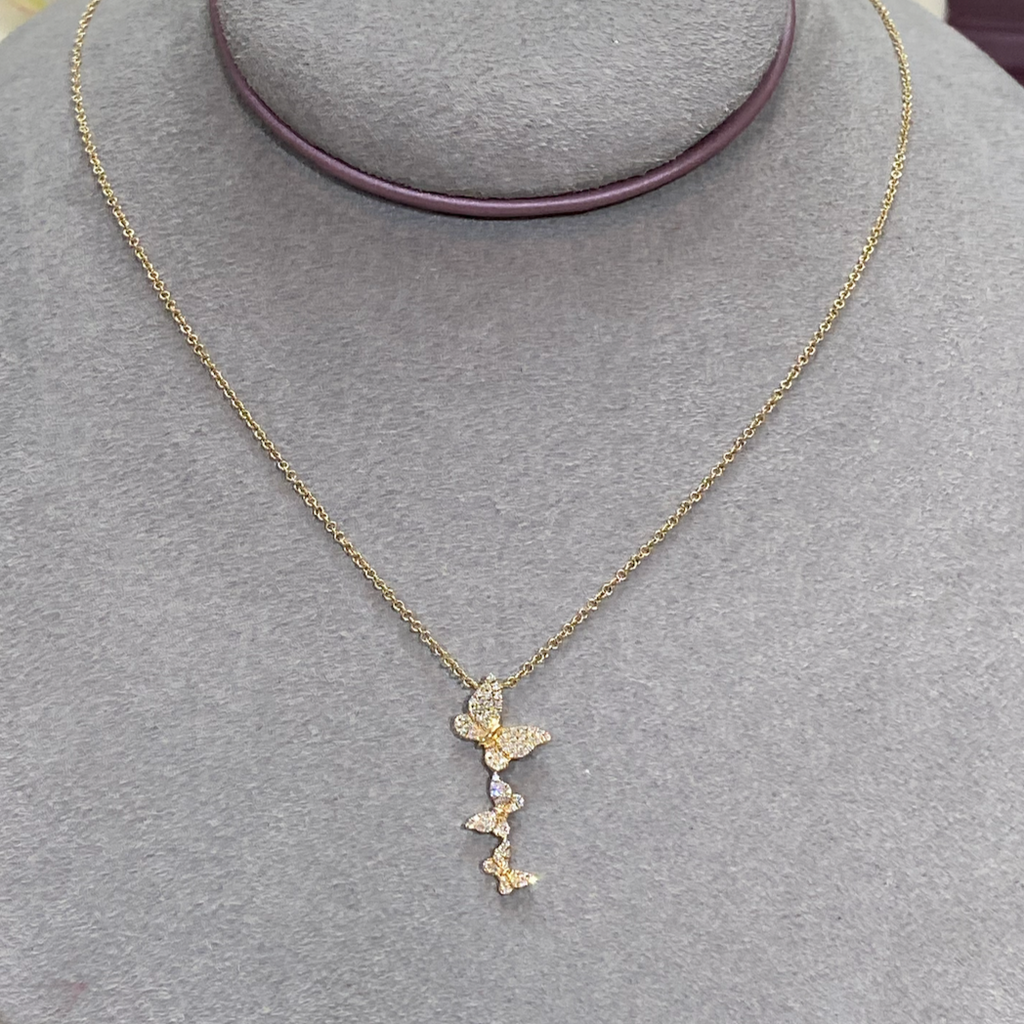 Three Butterflies Diamond Pendant Necklace