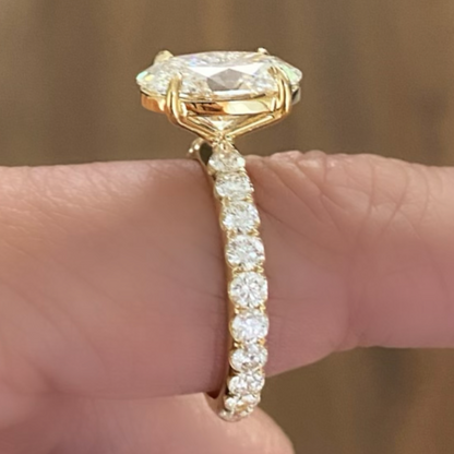 Oval Cut Pave Diamond Hidden Halo Yellow Gold Engagement Ring